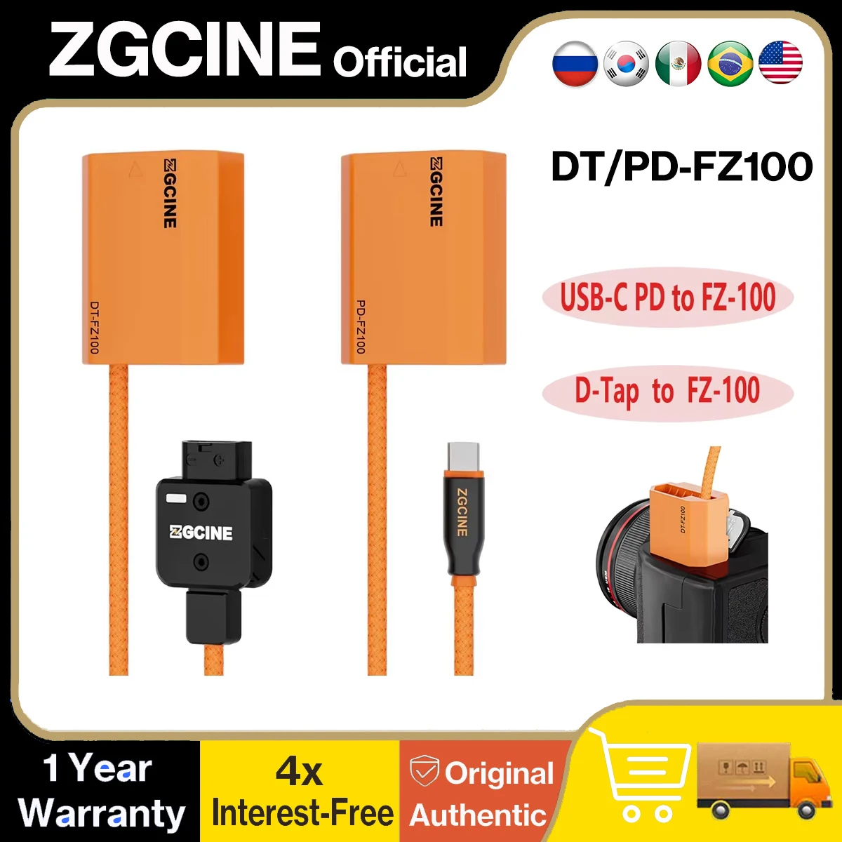 ZGCINE D-Tap & USB-C PD to NP-FZ100 Dummy Battery Cable for Sony FX3 FX30 A7SIII A7IV A7CII A6700 ZV-E1 ZV-E10II A1 A7RV A7III