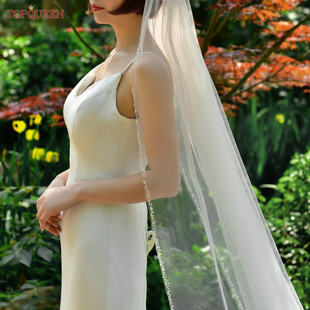 TOPQUEEN V128 ブライダルウェディングベール クリスタルビーズエッジ ブライダルベール ロング クリスタルエッジ付き ウェディングアクセサリー カスタマイズ可能