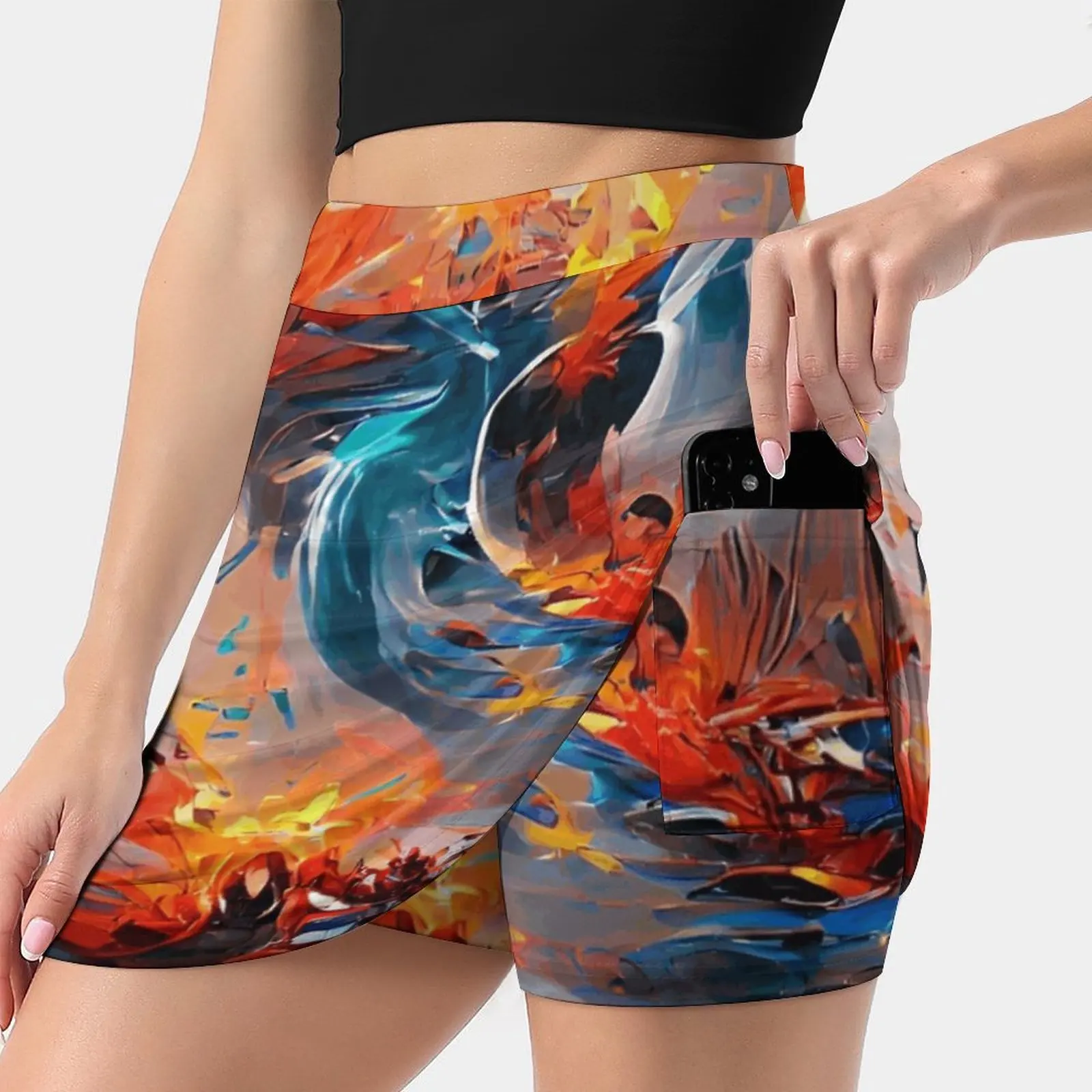 Fight Of Fire And Water | Artificial Inteligence Generated Art Women Sports Skirt Tennis Golf Dance Fitness Running Yoga Skirts