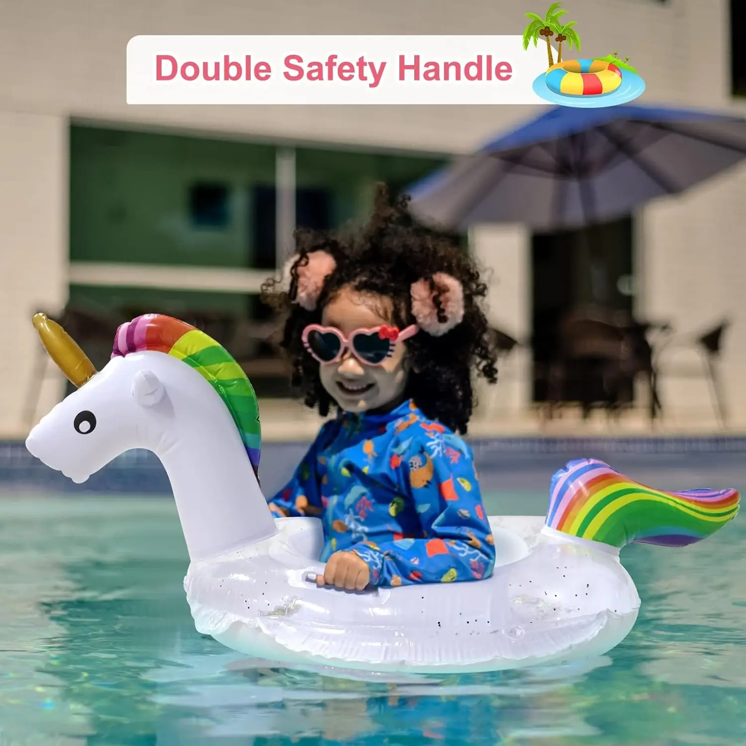 Flutuadores infláveis da piscina do unicórnio do flamingo para crianças 2 pacotes dos anéis de natação com assento de segurança e tubos da piscina do punho para a praia divertida flutuante