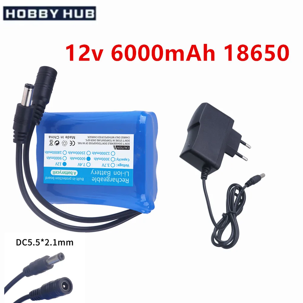 12V 6000mAh 18650 Lithium Battery Pack 3S2P Rechargeable Battery 12.6v Charger for Fishing Bicycle Large Capacity Battery