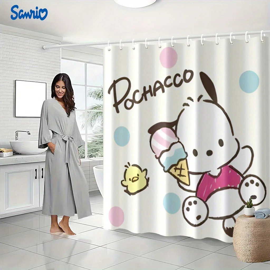 

Sanrio 1pc Pochacco Pattern Shower Curtain with 12 Hooks, Bathroom Decor, Durable, Suitable for Home/Hotel/Apartment Use, Than