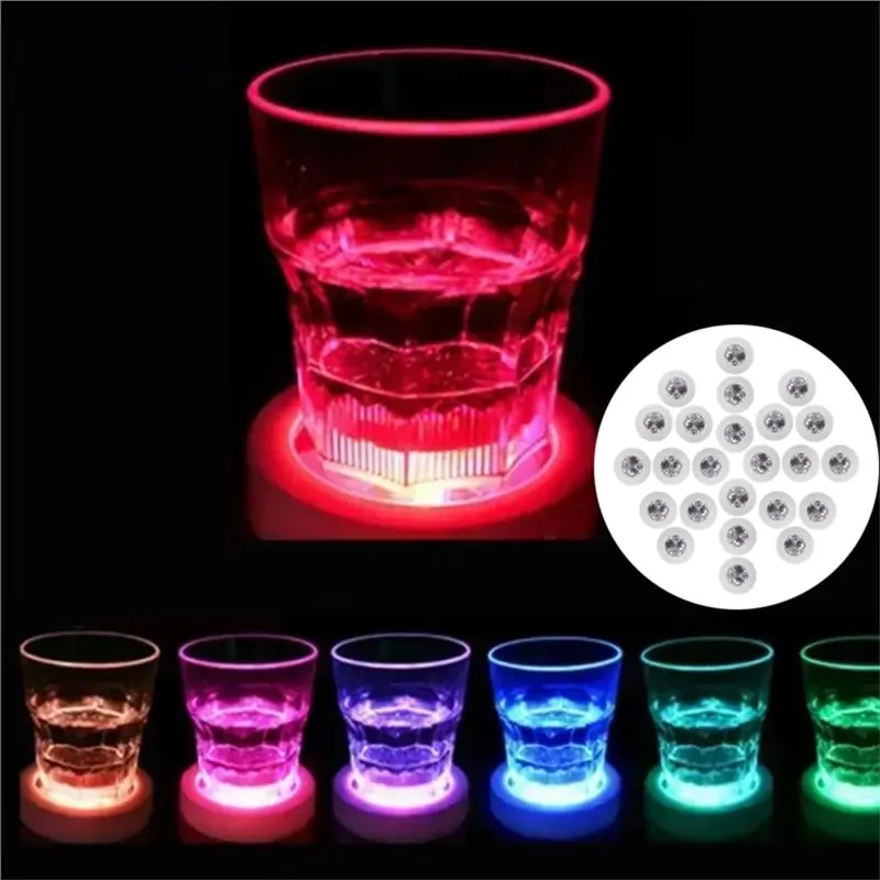 CHCH LED Sticker Coaster 24PCS LED Light Up Coaster 7-Color Cycling For Flash For Flash Light Up Bottle Cup