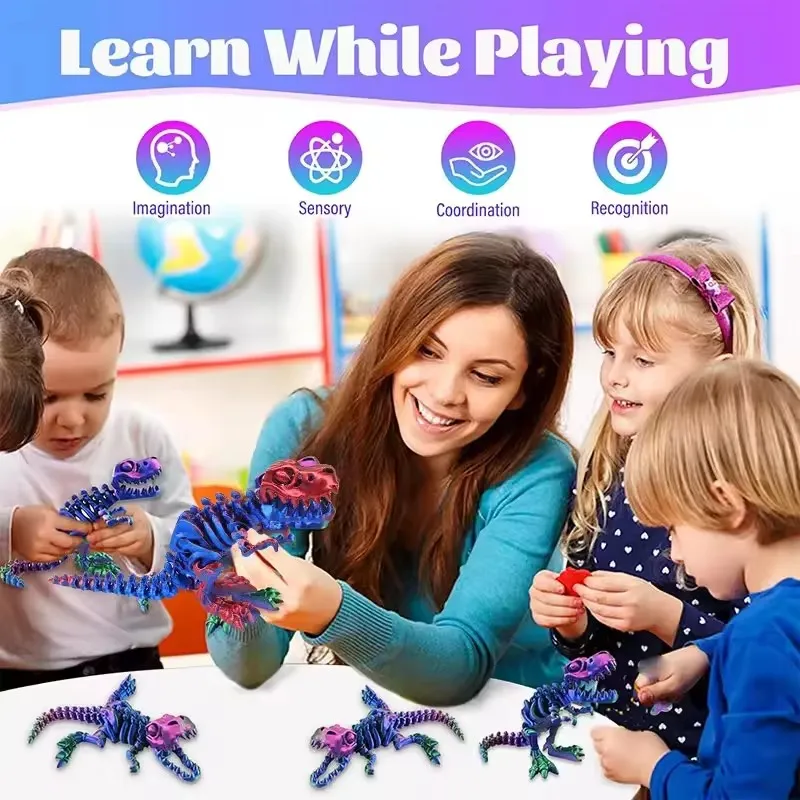 3D Printed Dragon Dinosaur Fidget Toy, Rotatable Articulated Craft Model, Kids Birthday Gift & Desktop Landscaping Decoration