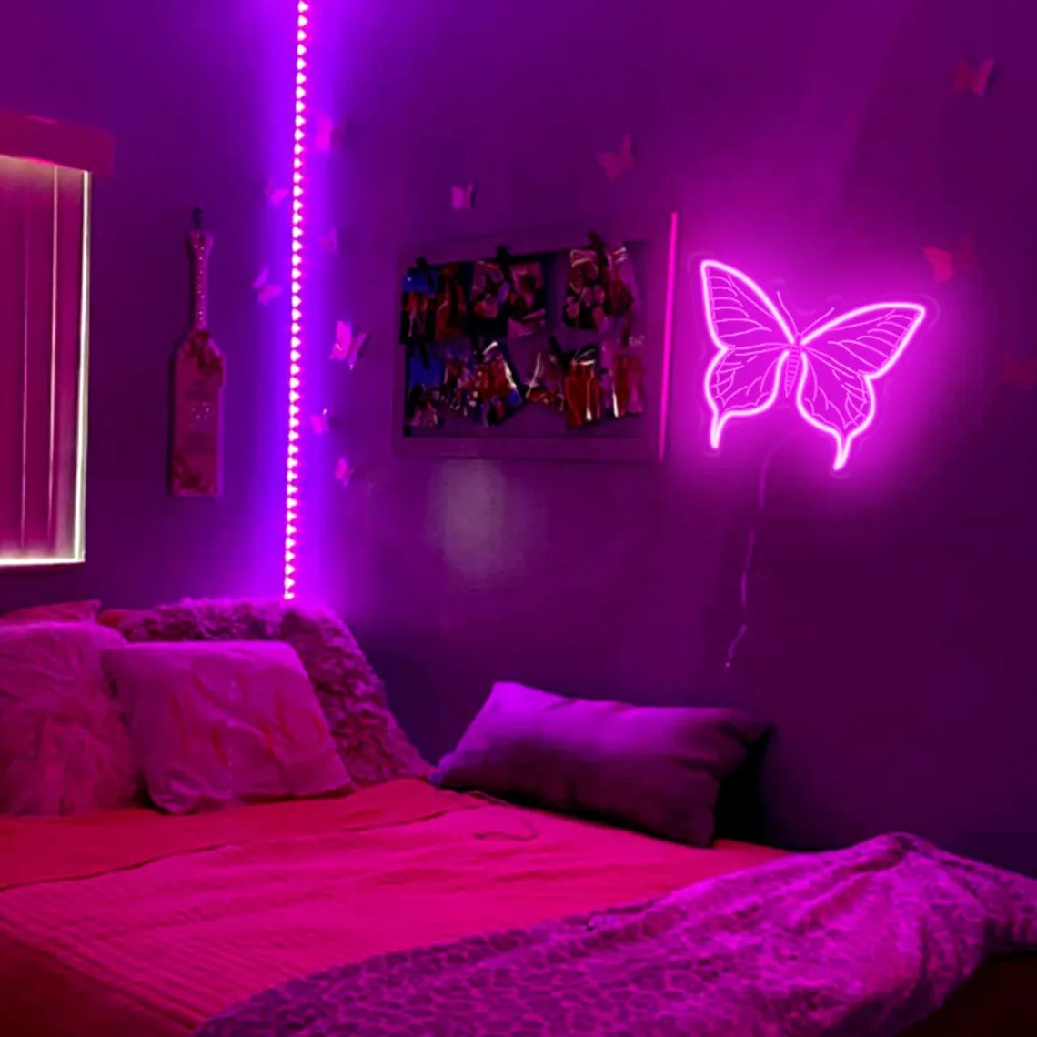 Borboleta LED Neon Sign, Decoração para casa linda, Parede personalizada, USB Art Light, Decoração de parede