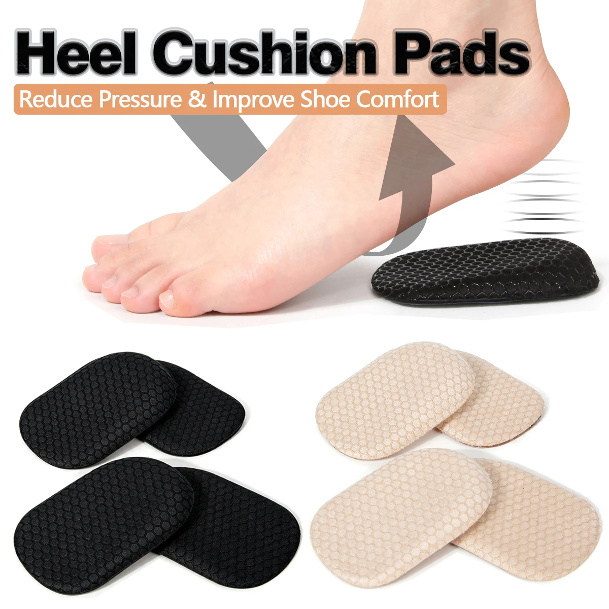 Honeycomb Gel Shock Absorbing Heel Cushion Pads for Men & Women, Invisible Height Increase Half Size Heel Inserts for Sports Dai