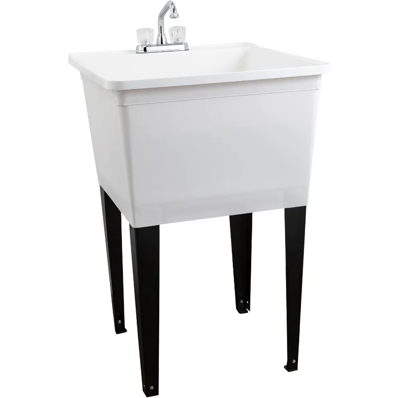 Tehila Basics 21-Gallon White Freestanding Utility Sink with Chrome Finish 2-Handle Faucet,