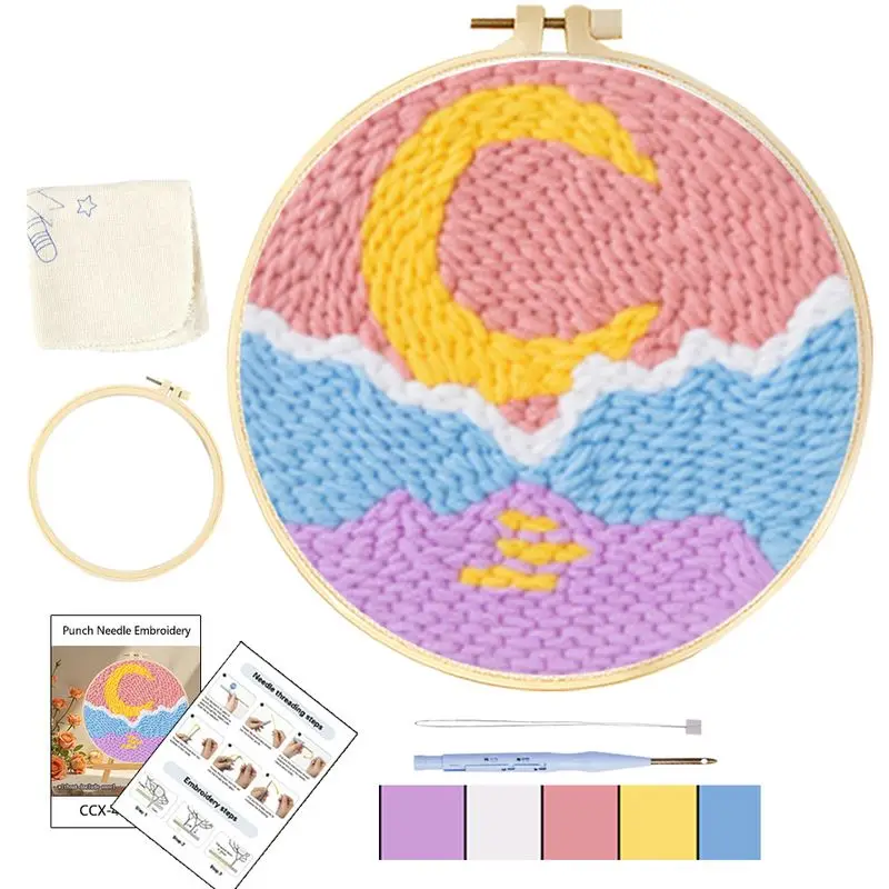 

1 Pack Embroidery Starter Kits For Adults Beginners Include Instructions Punch Needle Fabric With Moon Pattern