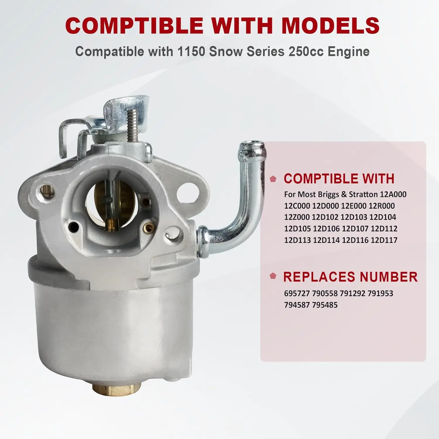 798917 Carburetor for Briggs & Stratton 795485 794587 790558 12A000 12C000 12D000 Engines for 1150 Snow Series 250cc 11.50 Torqu