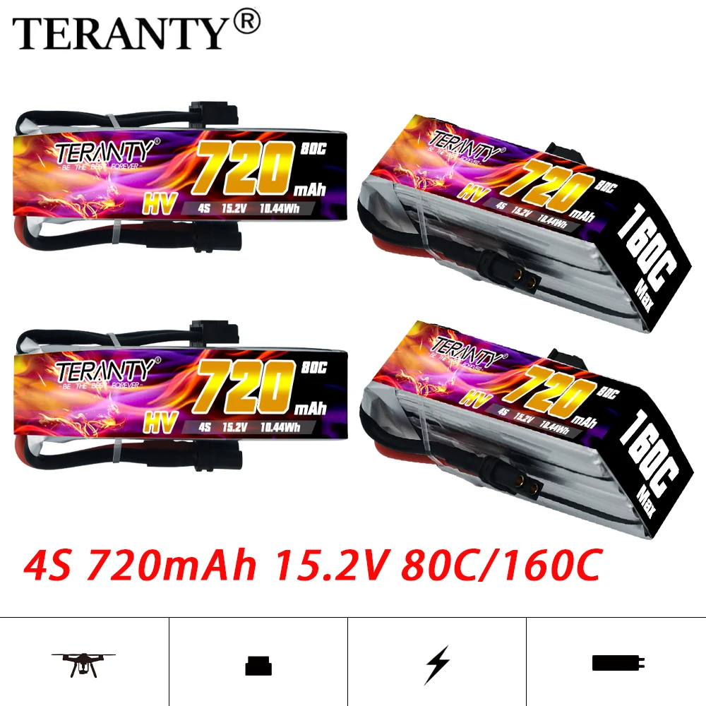 Batería Lipo HV TERANTY 720mAh 4S 15.2V con Conector XT30 80C/160C para RC Tinywhoop FPV Frame Kit Racing DRONE