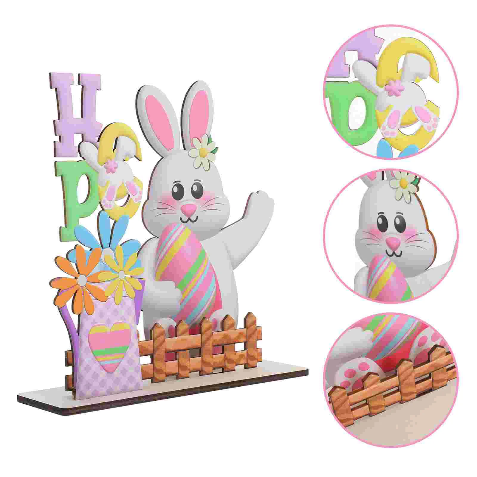 

Easter Decorations Rabbit Sign DIY Bunny Dollhouse Rabbits Table Wooden Statue Ornaments Number