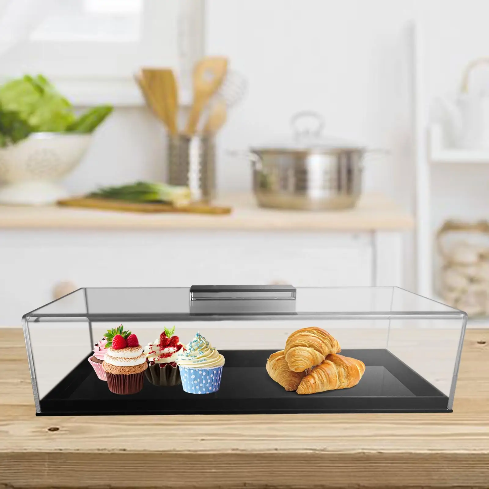 Clear Bread Box Rectangular with Lid Cake Stand Dessert Display Plate Display