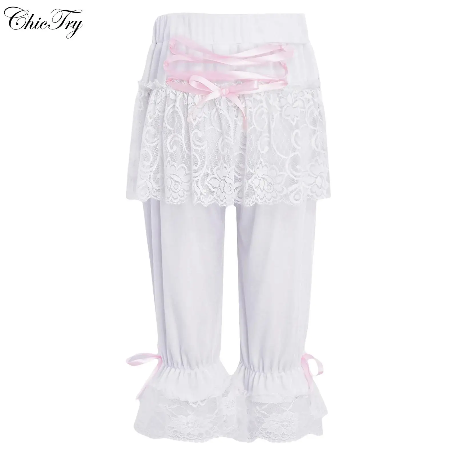 

Girls Cute Victorian Lolita Pantaloons Floral Lace Ruffle Steampunk Bloomers Underpants Shorts Halloween Cosplay Party Costume