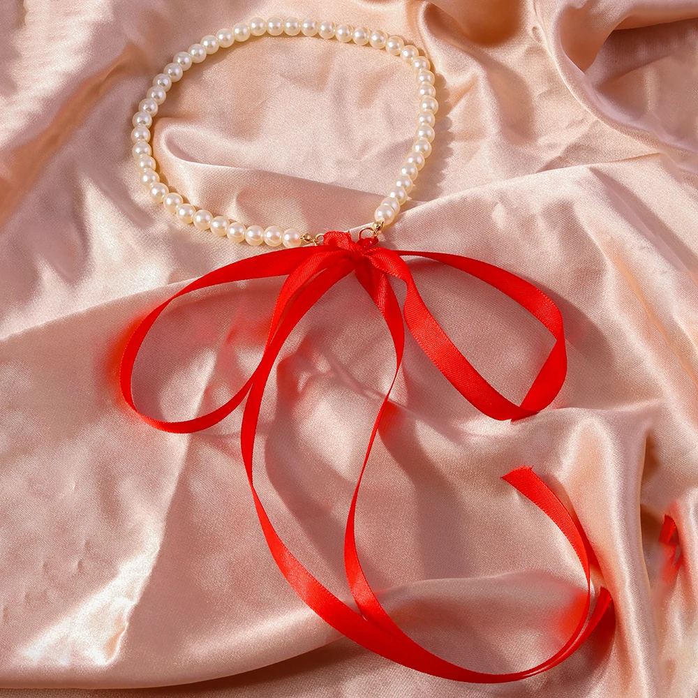 Aihua Koreanische Imitationsperlen-Halskette für Damen, Choker, modische schwarze Samt-Halskette mit verstellbarer Schleife, Hochzeitsschmuck, Geschenkidee – Detail 14