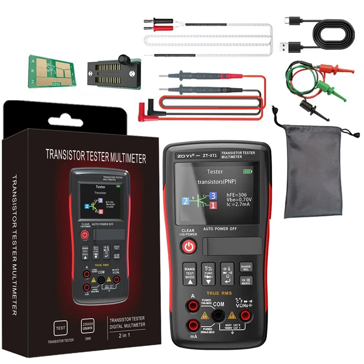 

【TODAY-BUY】~@ ZOYI ZT-XT1 2-in-1 LCR Digital Multimeter & Transistor Tester, for Voltage Resistance Diode Continuity Testing