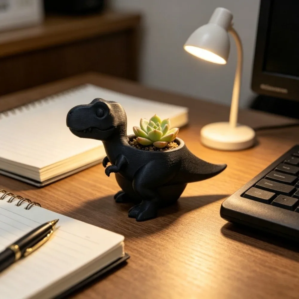 Animal Figurine 3D Printed Dinosaur Flowerpot Ornaments Funny Plant Planter Desktop Decor T-Rex Plant