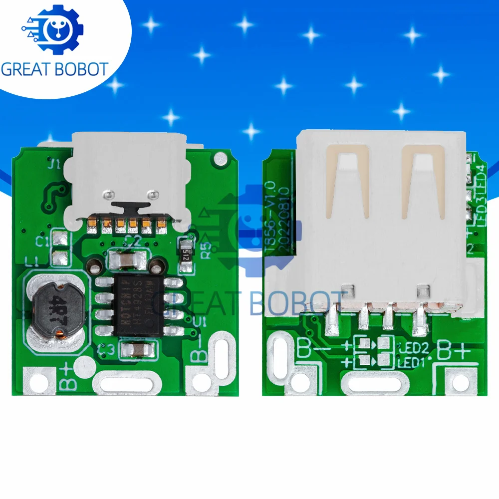 50PCS 134N3P LiPo Charge Protection Module - 5V Boost Step-Up Board USB/Type-C LED Display for DIY Battery Charger