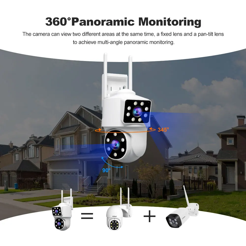 Imagem -03 - Srihome 4mp Wifi Câmera ip ao ar Livre 2.4ghz 5ghz Ptz Câmera de Vigilância Lente Dupla Telas Duplas Câmera de Segurança de Áudio Bidirecional