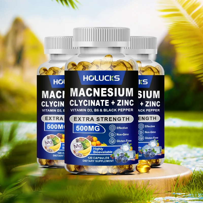 

Magnesium Glycinate Capsules Supplement 500mg with Zinc Vitamin D3 & B6, for Muscle, Joint and Bone Health Immune System Non-GMO