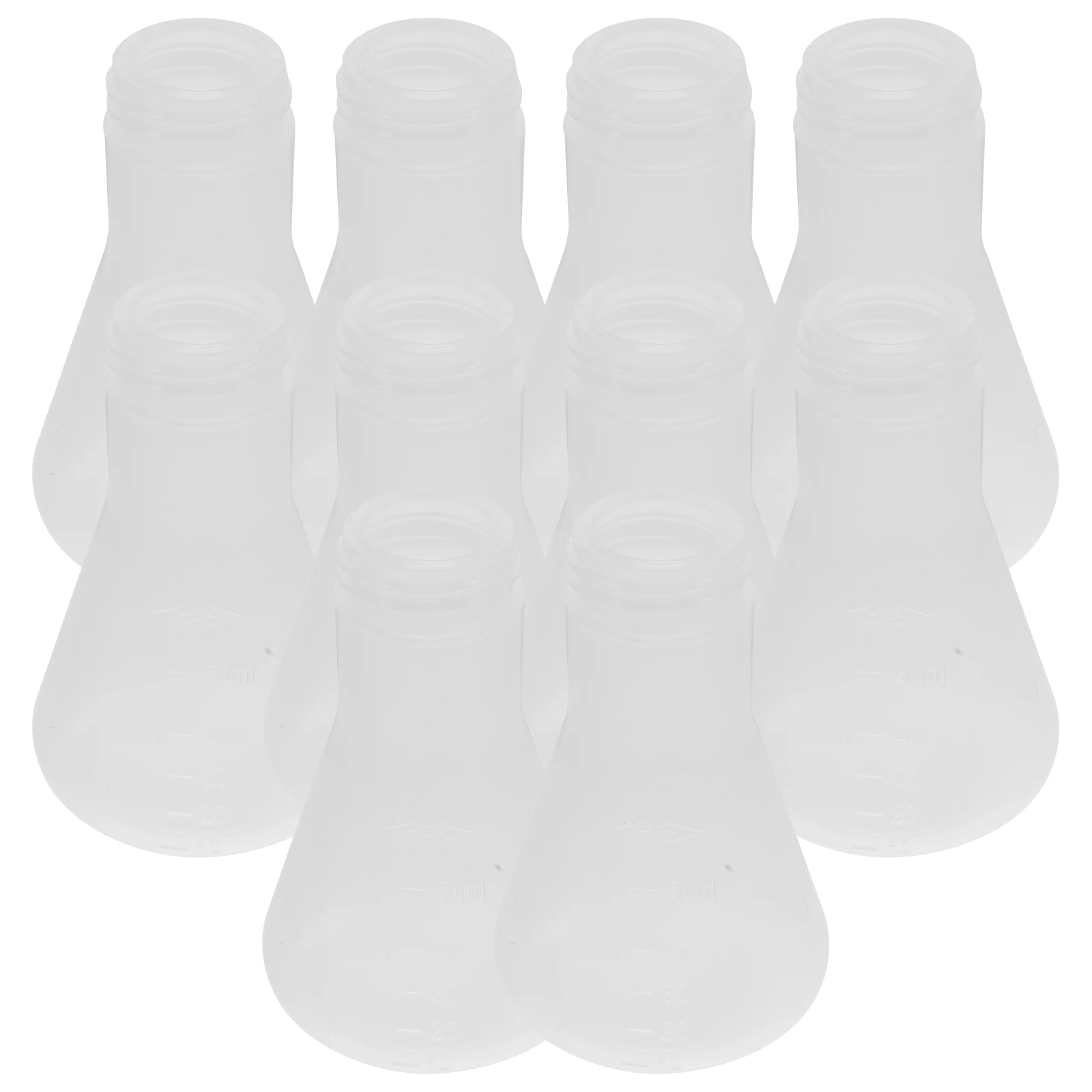 10pcs 50Ml Erlenmeyer Plastic Conical Flask Laboratory Experiment Supply Pp Science Flask With Lid For Chemistry Research Life