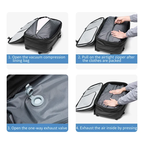 Imagen 2 del producto Mochila de viaje para hombre, mochila para ordenador portátil de 17 pulgadas con compresión al vacío, mochila escolar de gran capacidad para negocios, mochila de senderismo expandida