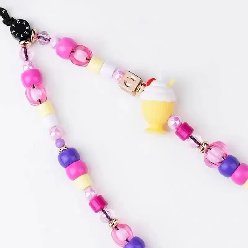 สายคล้องโทรศัพท์มือถือแบบยาวอเนกประสงค์ลายไอศกรีมน่ารักสำหรับโทรศัพท์สายคล้องข้อมือ iPhone สำหรับ Samsung Galaxy