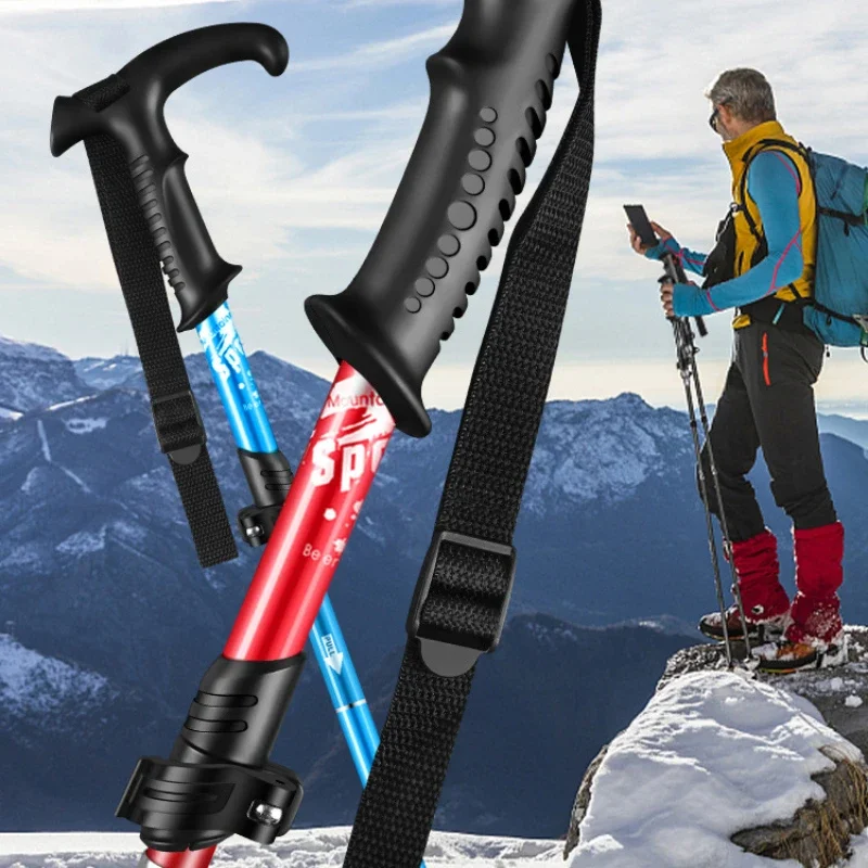 야외 접이식 하이킹 폴, 5 섹션 접이식 알루미늄 합금 스틱, 가벼운 걷기 등반 스틱