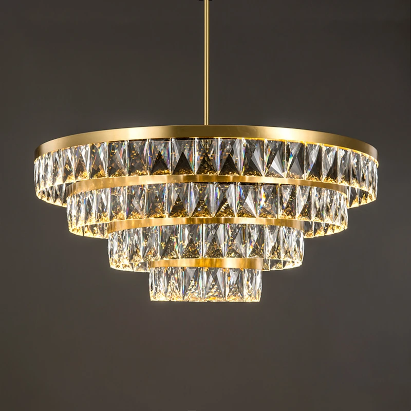 Modern Crystal Multi-layer Chandelier Indoor Gold LED Decor Pendant Lamp Luxury For Living Room Bedroom Restaurant Hanging Lamp