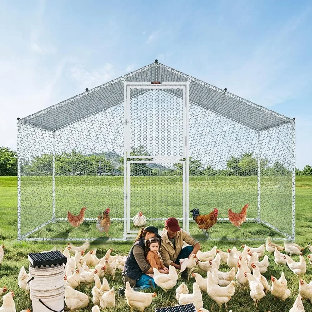 

Large Metal Chicken Coop with Run,Walkin Poultry Cage for Yard with Waterproof Cover,6.6 X 9.8 X6.6 Ft Peaked Roof for Hen House