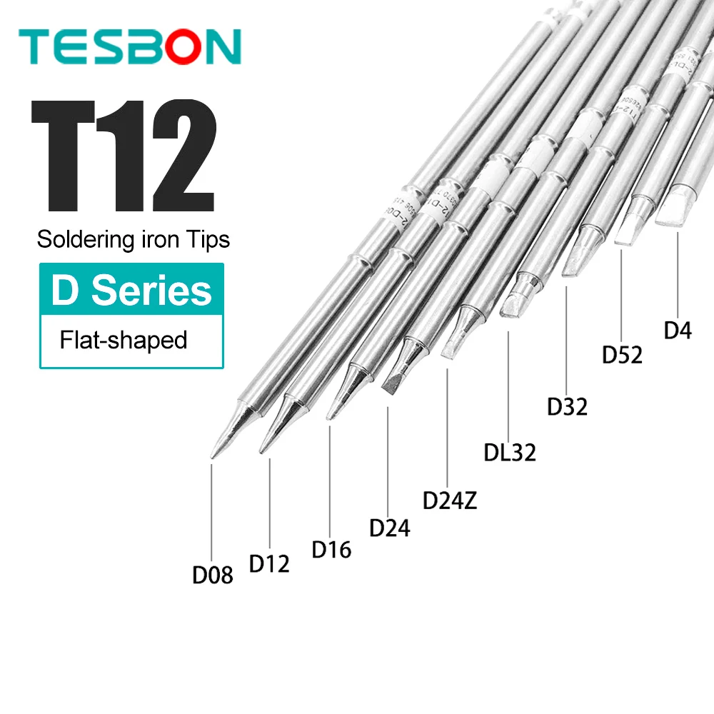 T12 Flat-Shaped Soldering Iron Tips T12-D12  T12-D16 T12-D24 T12-D32 T12-D4 T12-D52 for T12 Hakko FX951 FX950 FM203 Welding Stat