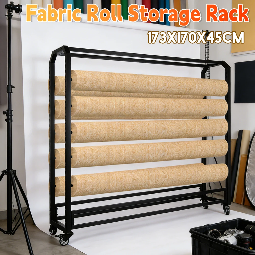 

Textile Rolls Display Shelf with Wheels Metal Fabric Roll Storage Rack for Wallpaper Curtain Tablecloth PVC Film Texture Rolls ﻿