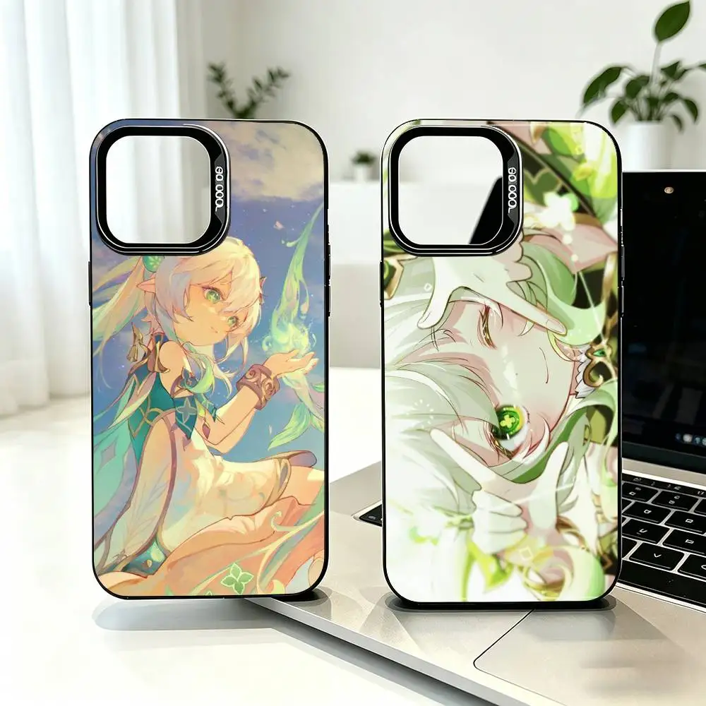 Genshin I-Impact n-Nahida  Phone Case For iPhone 17,16,15,14,13,12,11 Plus,Pro Max,XS,Grey Silver Plated Inside Cover