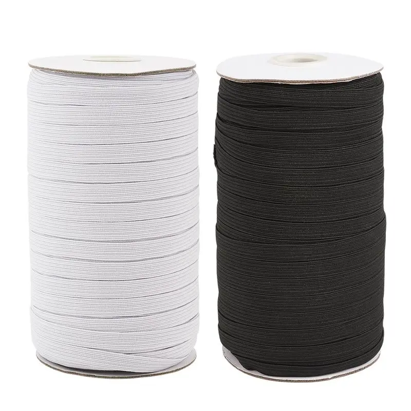 4mm 5mm 6mm 8mm 10mm 12mm 14mm Woven Flat Elastic Cord Band Sewing Stretch Rope for DIY Mask Craft Jewelry Making White Black