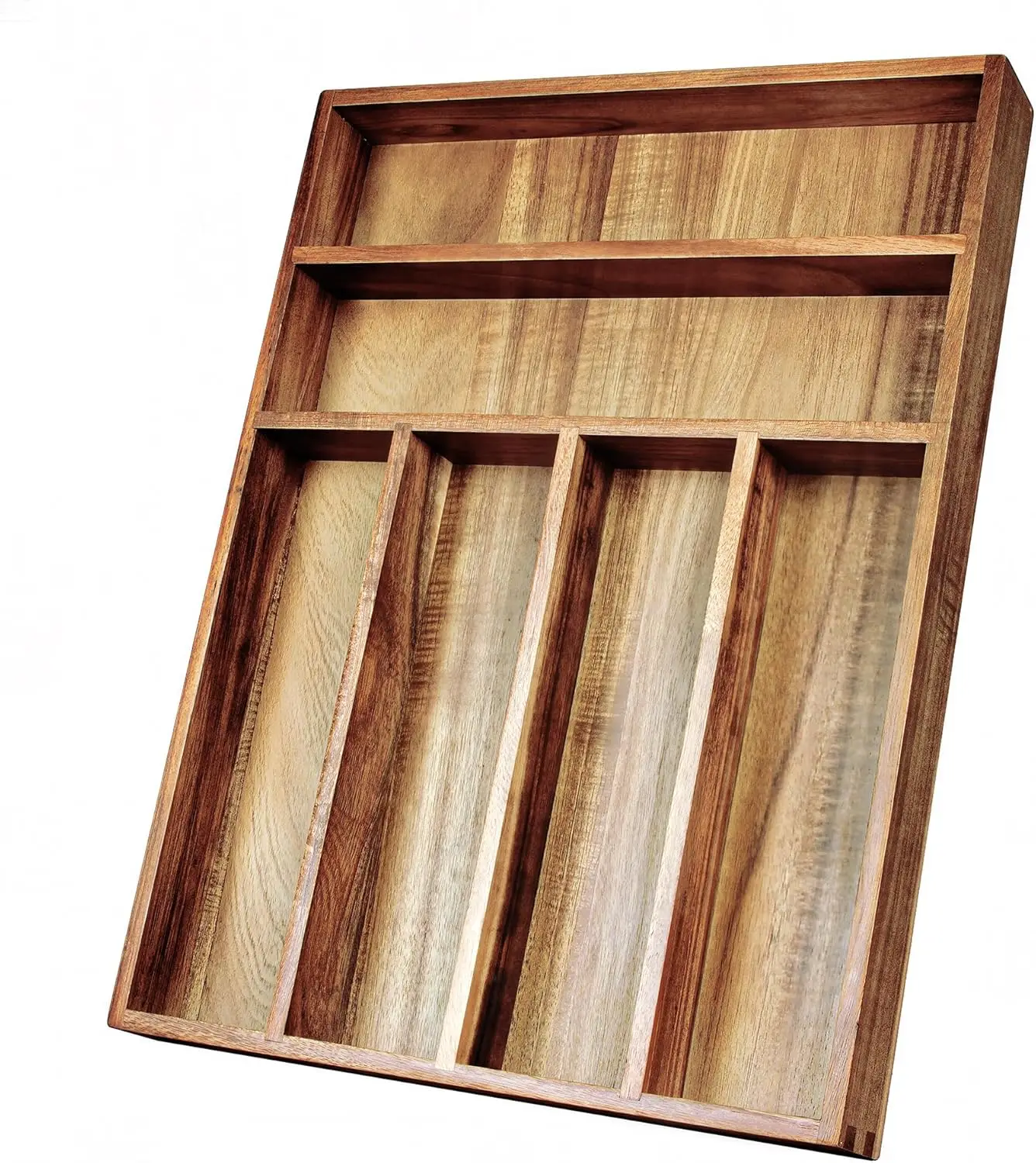 

Acacia Wood Silverware Organizer, Kitchen Utensil Drawer Organizer for Forks, Knives & Spoons, 6