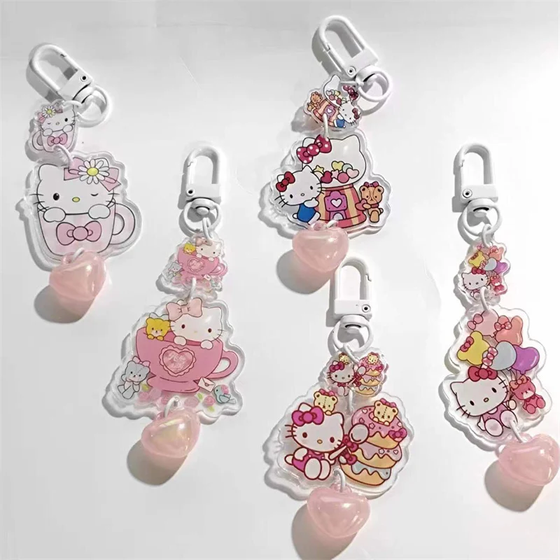 New Sanrio Doll Keychain Anime Hello Kitty Pendant Keyring Sweet Heart Girls Acrylic Keychains Children Kawaii Christmas Gift