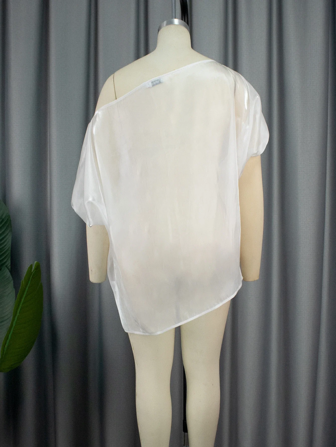 AOMEI Women White Blouses Shirt See Through Off Shoulder Skew Collar Half Batwing Sleeve Loose Sexy Tops Fashion Ladies XL New