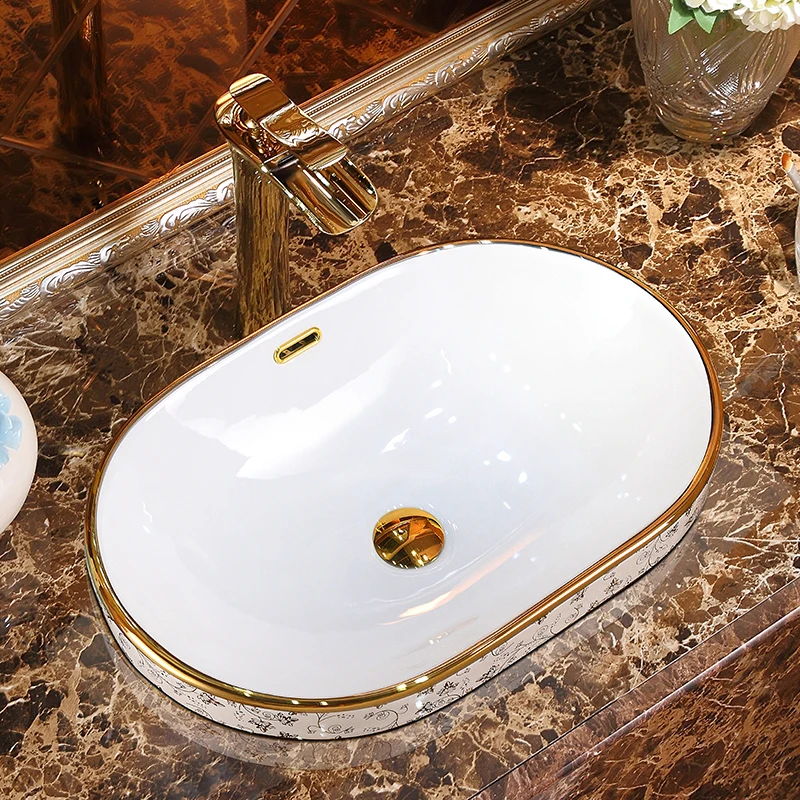 

Taiwan basin semi-embedded basin basin washbasin ceramic oval washbasin domestic bathroom basin