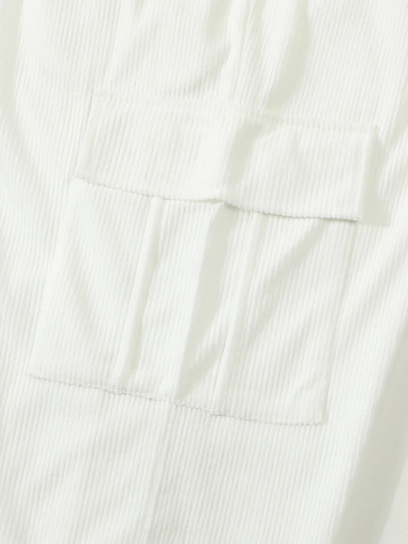 Herren Cord-Cargohose mit Elastischem Bund und Kordelzug, Lässige Hose mit Seitentaschen, Gerades Bein für Frühling und Herbst – Detail 40