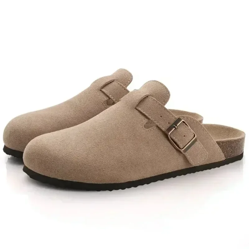 Pantoufles Fermées en Cuir de Vache pour Femme, Sabots en Daim, Sandales Rétro à la Mode, Mule de Jardin, Nouvelle Collection