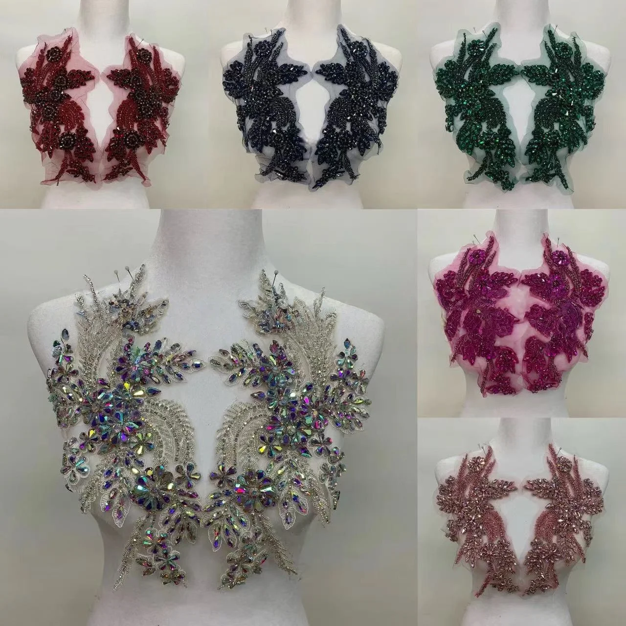 18 Colors 1 Pair Accessories Wheat Lace Apparel Decoration Party Dress Fabric Handmade Beaded Rhinestone Hot Diamond Material