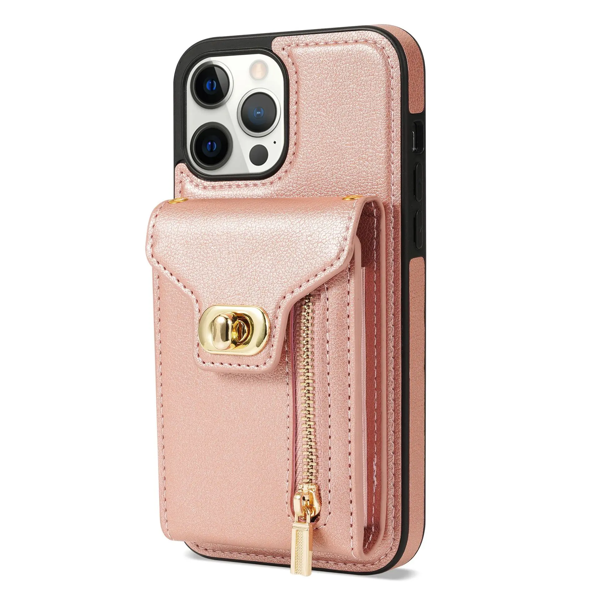 Wallet Case for iPhone 15 Pro Max/15 Pro/15 Plus/15, Leather Case with Card Holder Shoulder Strap RFID Blocking Protective Case