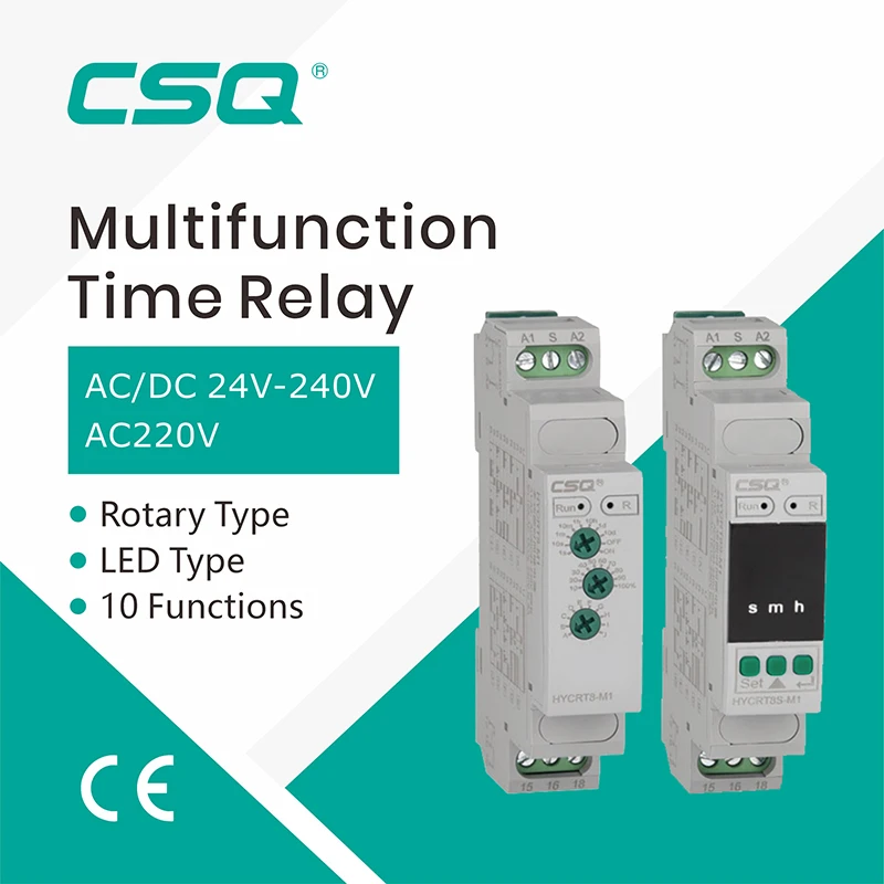 CSQ LED Digital Display Time Relay HYCRT8-M 16A Multifunction Timer with 10 Function Choices AC DC 24V 220V 230V