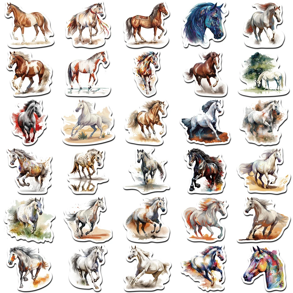 10/30/60pcs Cartoon Animal Horse Equestrianism Graffiti Stickers Decal Laptop Skateboard Motorcycle Phone Car Waterproof Sticker