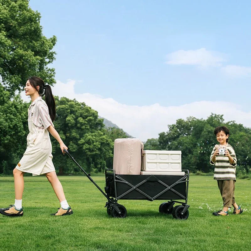 Portable Large Capacity Four-Wheel Enclosed Storage Folding Cart Heavy Duty Beach Sand Wagon Outdoor Picnic Hiking