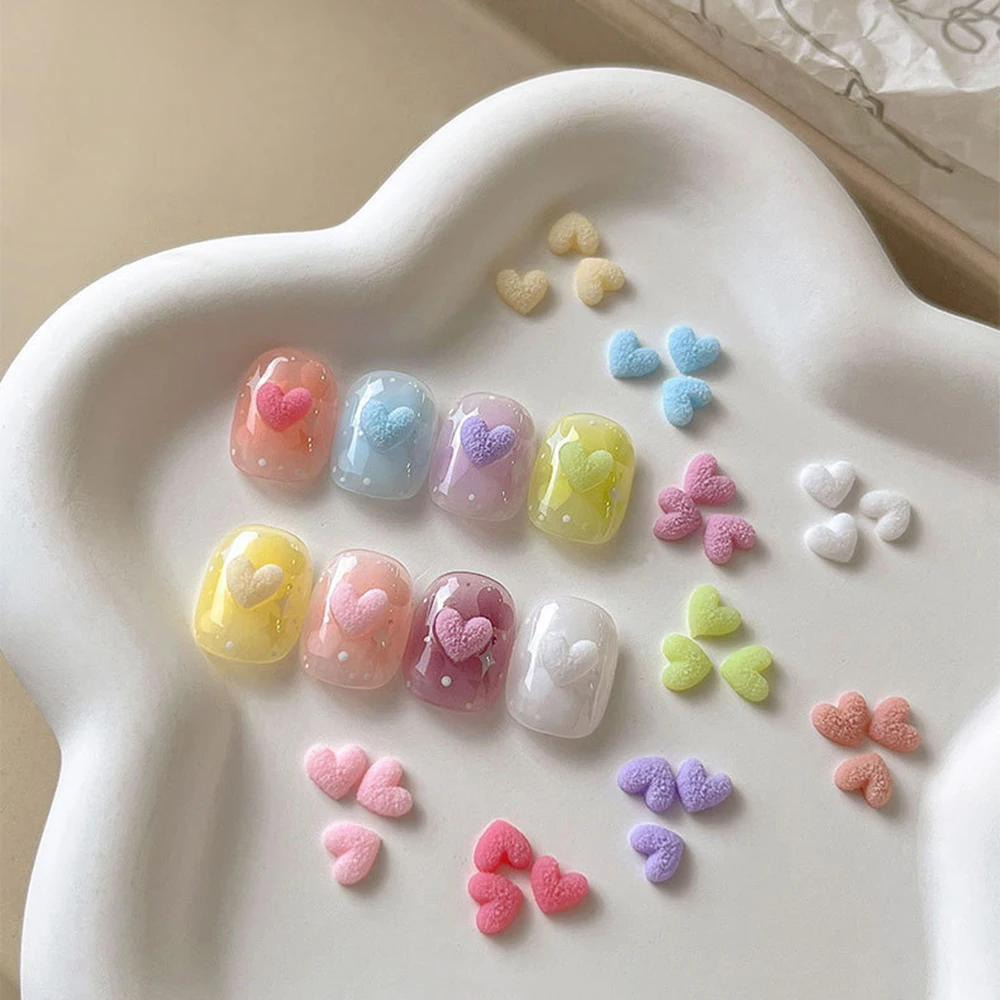 50Pcs Matte Textured Love-Heart Nail Charms Macaron Multicolor Peach Heart Nails Decorations Sweet Love DIY Manicure Accessories