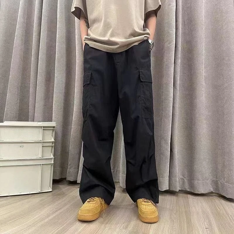 

American Vintage Work Pants Men Summer Thin High Street Cargo Trousers Multi Pocket Paratrooper Casual Wide Leg