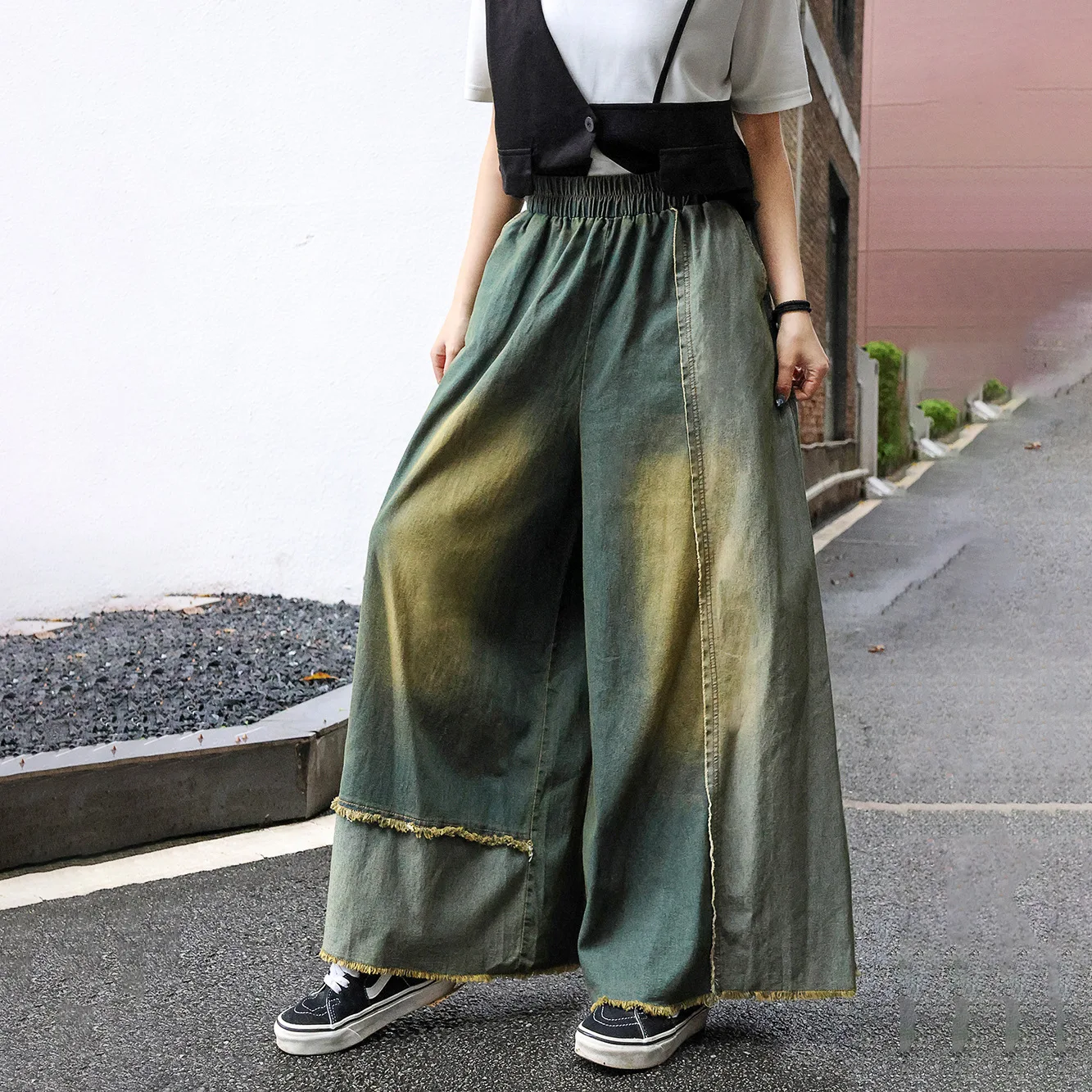 

2023 весенние новые модные женские свободные контрастные цвета, повседневные модные широкие брюки, прямые джинсы с высокой талией, женские брюки