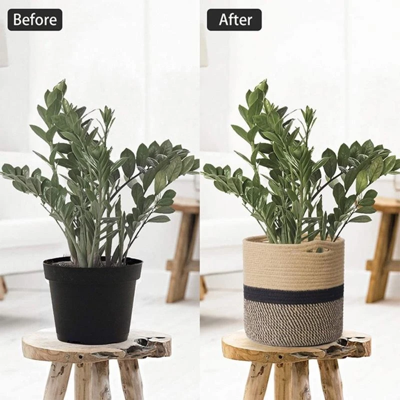 Hand Woven Straw Planter Basket Indoor Outdoor Storage Flower Pot Plant Container Home Living Room Decoration