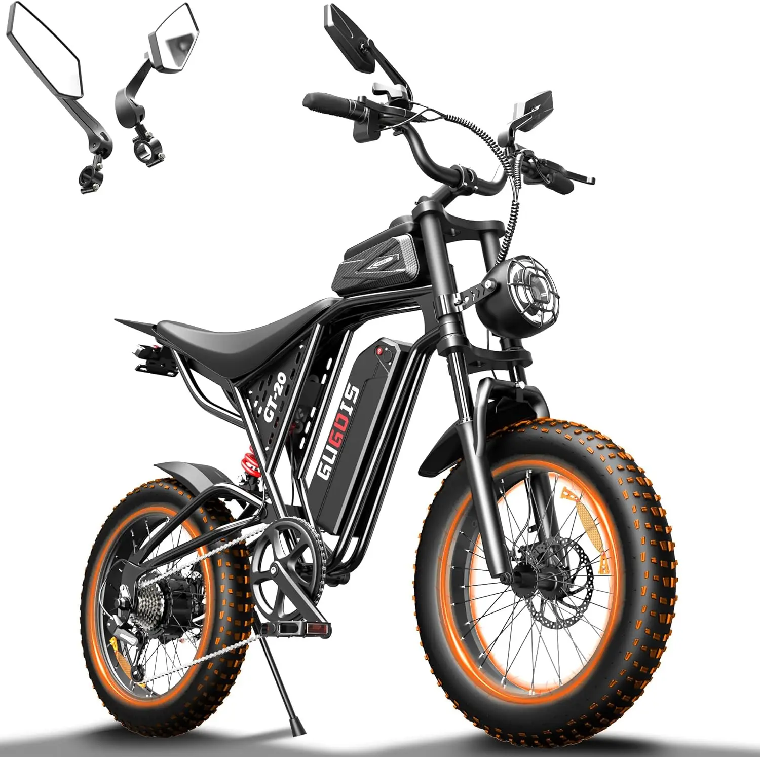 

1000W Electric Bike for Adults Teens with Rear Mirror, 48V15.6AH TUV UL Certified Battery, 20x4.0" Fat Tire Off Road Fast Ebike