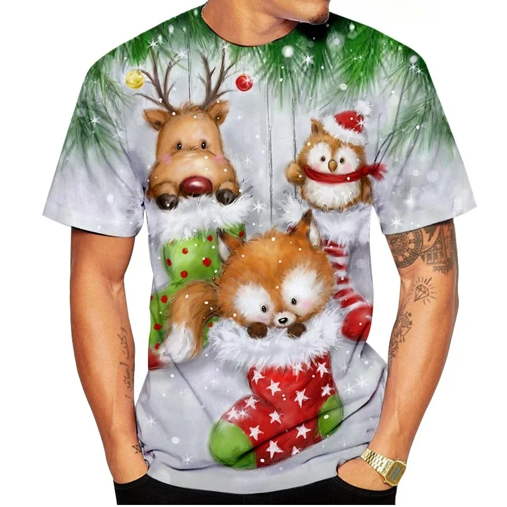 

3D Printed Men's and Women's T-shirt Short Sleeve Christmas T-shirt Unisex Casual Santa Claus Cartoon T-shirt